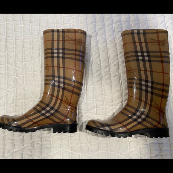 Womans burberry Haymarket Rain Boots Leather - Picture 2 of 6